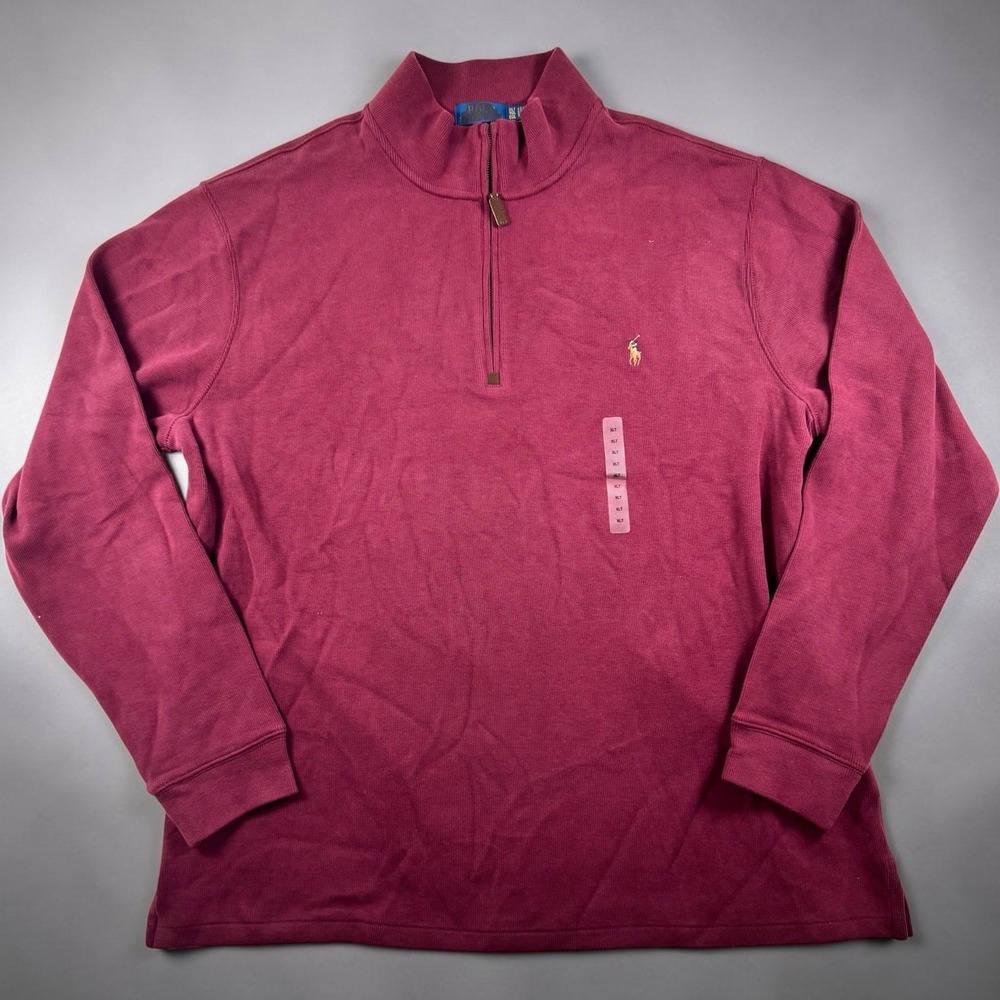 POLO RALPH LAUREN Men's XLT Estate Rib Pullover Half Zip Sweater Shirt Maroon